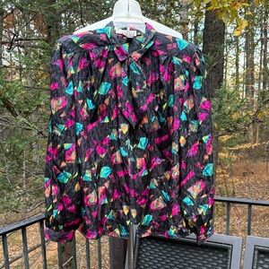 Vintage Fitting Image Colorful Abstract Patterned button Blouse sz 24w  *Flawed*